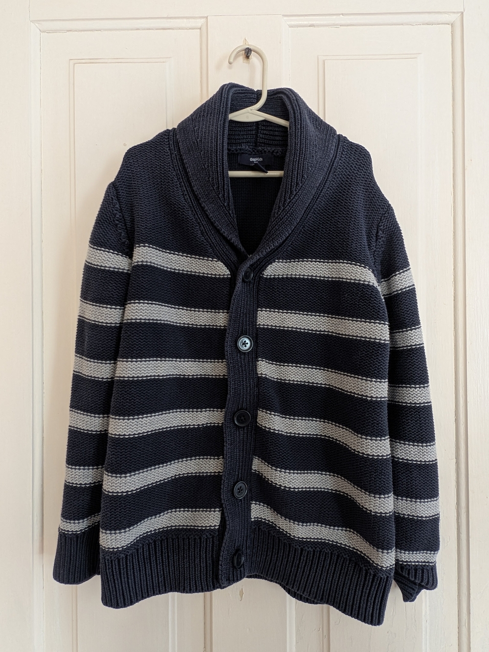 Gap Boy's Navy & Gray Striped Shawl Collar Cardigan Large